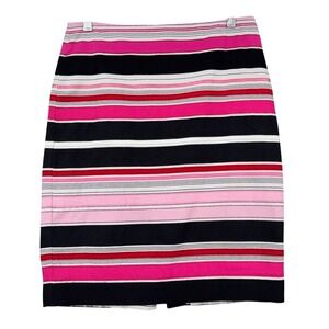 Talbots Petites Pink Black Red Striped Cotton Pencil Skirt 4P Business Casual